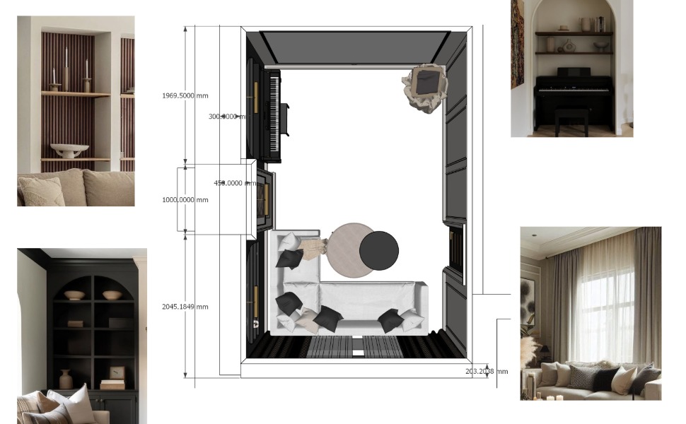 The Snug, Plan and material direction